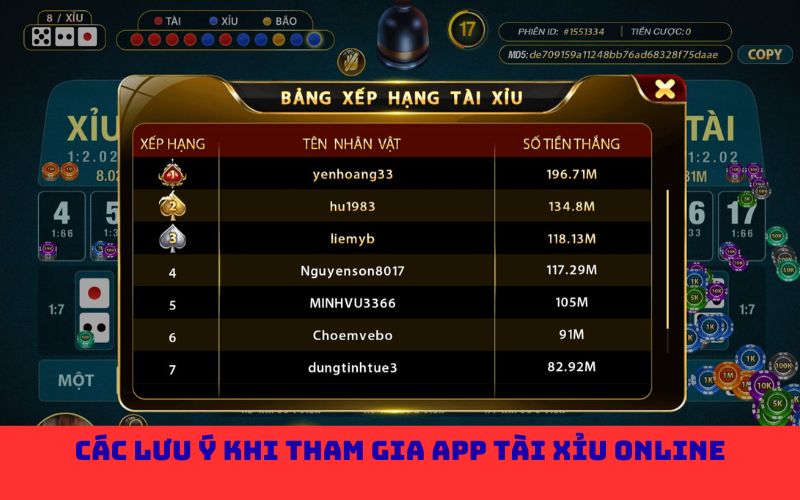 Các lưu ý khi tham gia app tài xỉu online