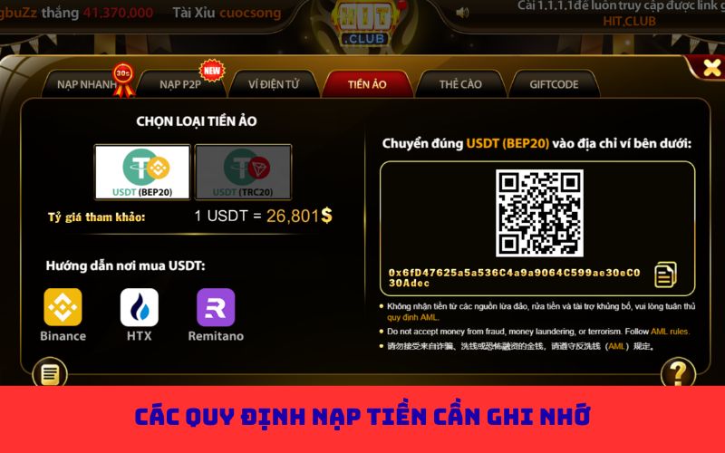 Các quy định nạp tiền cần ghi nhớ